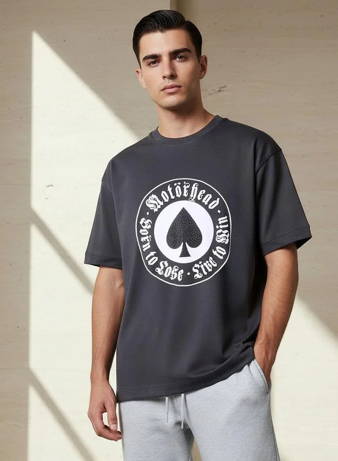 SP Characters Men Relaxed Fit Crew Neck Short Sleeves Motorhead Print T-shirt